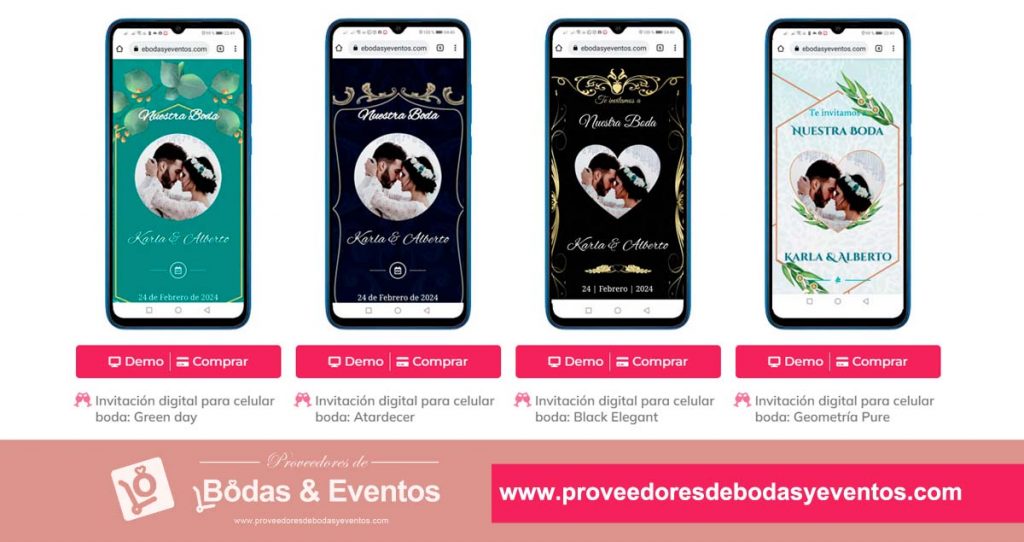 Proveedores de bodas y eventos diseño de tarjetas digitales