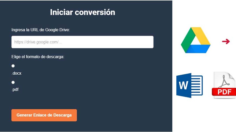 herramienta facilita la conversión de enlaces de Google Drive a DOCX y PDF