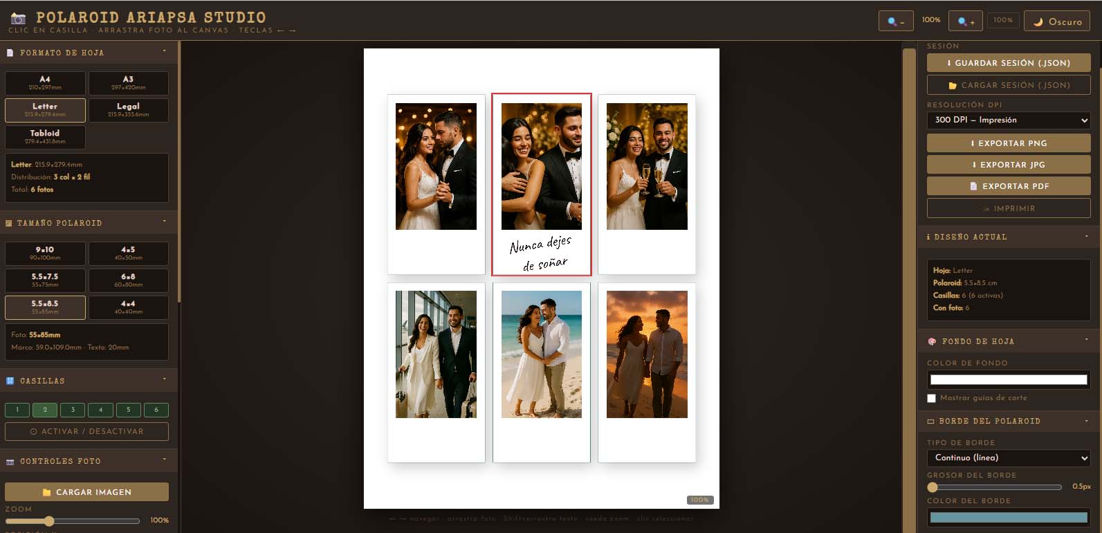 Editor portable de fotografias tipo POLAROID exporta a PDF hasta 300 DPI