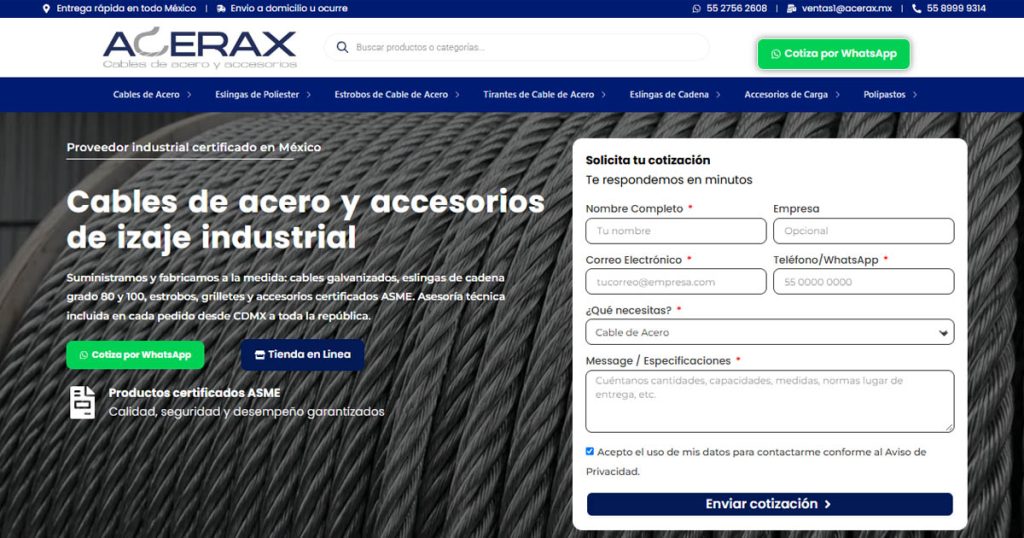 Cables de Acero y Accesorios de Izaje para Industria y Minería Acerax y Mexalift